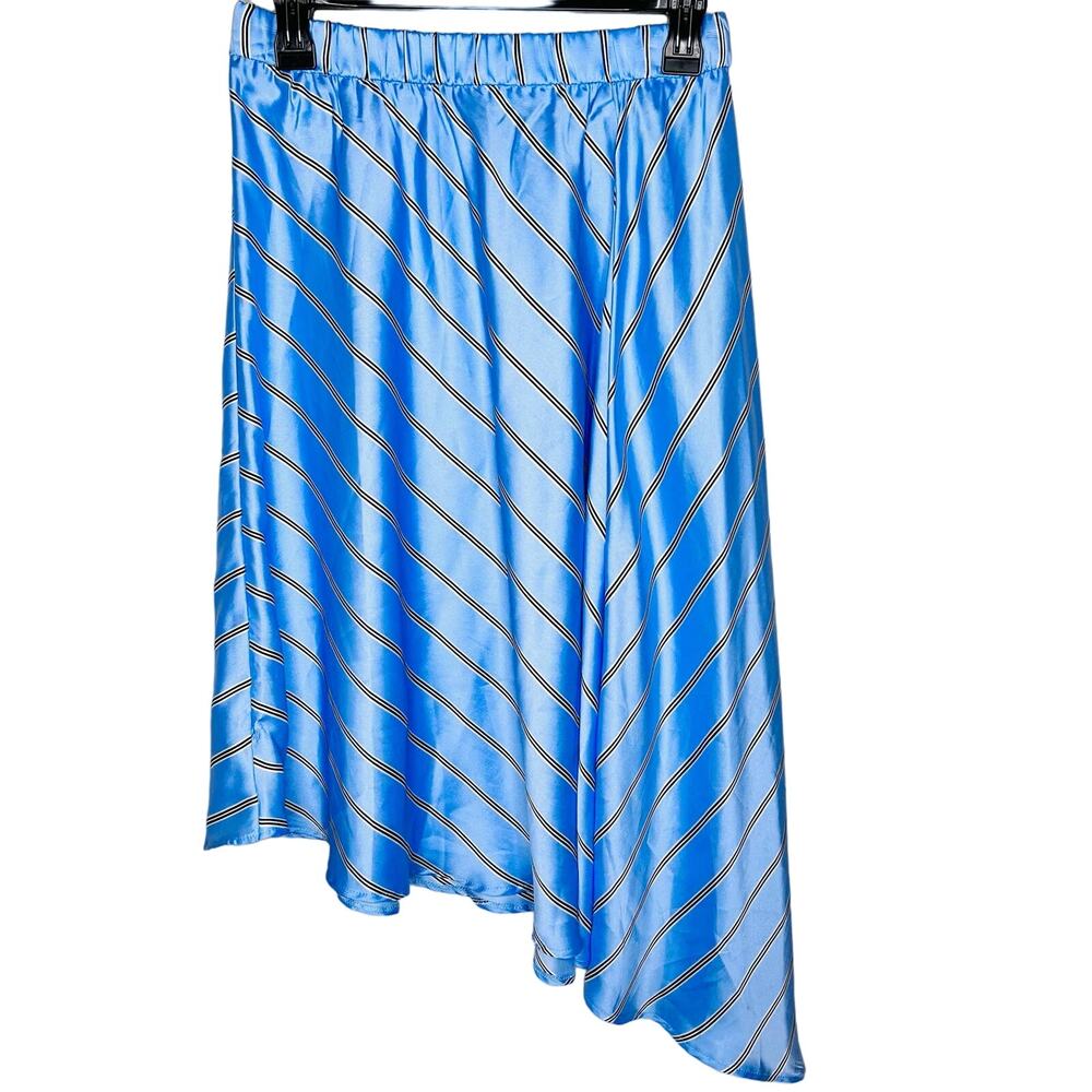 Express Asymmetrical Skirt Small Womens Blue Stripe Satin Pull On Elastic Waist